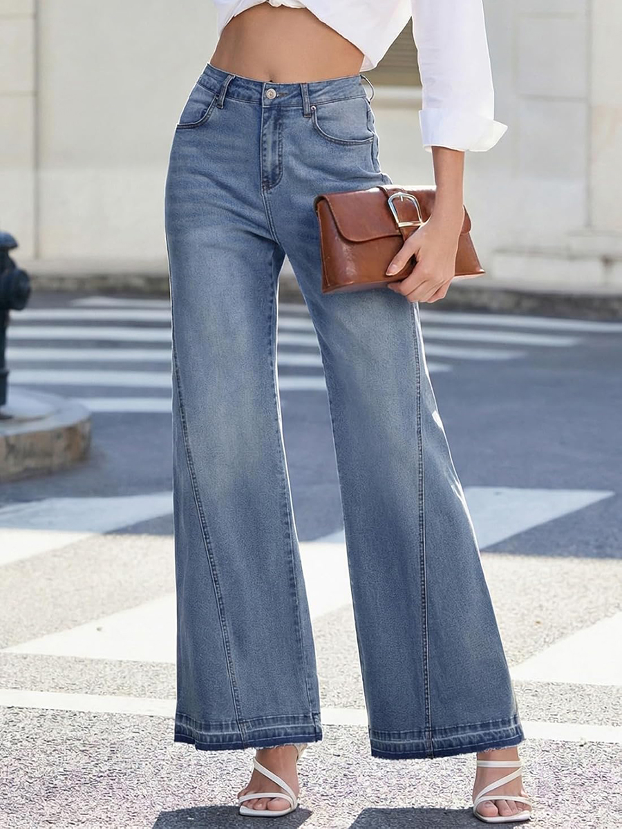 Women's 11.8 OZ High Rise Wide Leg Raw Frayed Released Hem Jeans